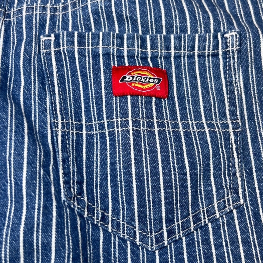 Dickies Girls Womens Size 1/25 Button Fly Mini Skirt Blue White Stripe Denim Y2K - Picture 7 of 13
